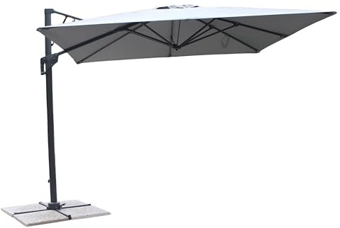 milani home - ombrellone da giardino 3 x 4 m palo laterale decentrato in alluminio e acciaio, telo poliestere grigio chiaro e grigio scuro, per terrazzo e piscina