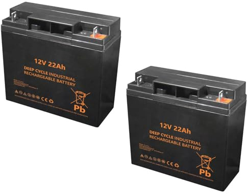 2 Batterie al piombo AGM 12V 24V 22Ah, ciclica, 181×77×167mm, compatibile per motori elettrici, alta capacità di scarica e lunga durata, ideale anche per UPS e sistemi solari, VRLA, GEL, uso ciclico