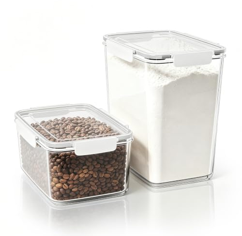 TUSEASY Set di 2 contenitori con coperchio, 6 l e 10 l, ermetici, impilabili, in PET trasparente, senza BPA e antitarme, ideali per cucina, farina, snack e alimenti per animali domestici