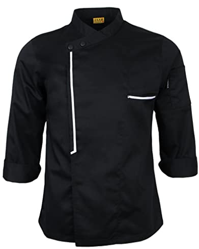 Hellery Blouse de Cuisinier Veste de Cuisine Femme Homme Manches Longues - Noir, M