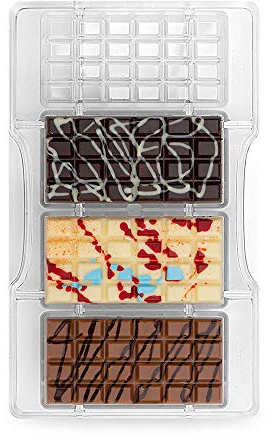 Decora 0050145 Stampo Professionale Cioccolatino Tavoletta Classica, 4 Cavità, 85 x 42 x h 10 mm, In Policarbonato, Ideale per Realizzare Cioccolatini Lucidi, Design Professionale, Made in Italy