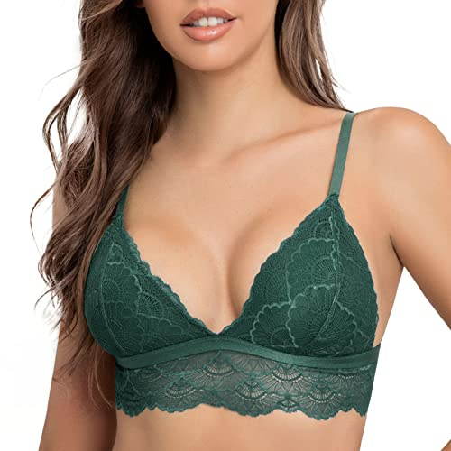 SHEKINI Soutien-Gorge sans Armatures en Dentelle Bralette Triangle Bretelles Réglables Rembourrage Amovible Col en V Lingerie Confortable et Doux