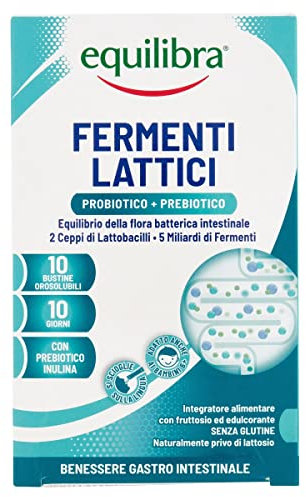 equilibra Integratori Alimentari, Fermenti Lattici, 5 Miliardi U.F.C., Integratore a Base di Fermenti Lattici ad Azione Probiotica, con Inulina, Equilibrio Flora Intestinale, 10 Bustine Orosolubili