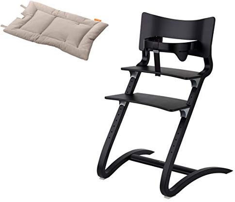 Leander Stuhl schwarz - Hochstuhl - Kinderstuhl - Erwachsenenstuhl mit Babybügel + Kissen cappuccino