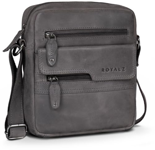 ROYALZ Oregon Leder Umhängetasche Herren Klein – Kompakte Echtleder Herrentasche Vintage, Kleine Schultertasche Herren, Crossbody Bag Leder, Messenger Bag Männer;Farbe:Montana Braun