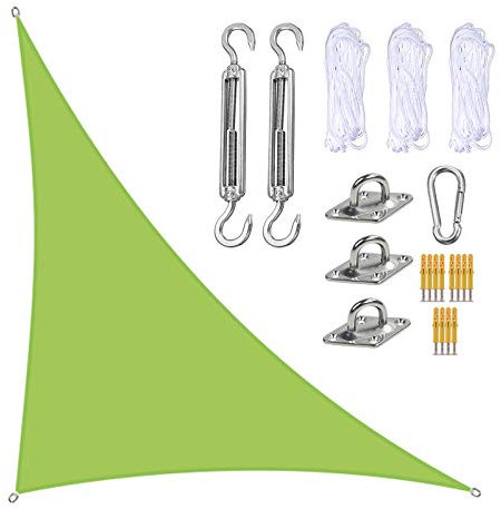 RTWAY Sun Shade Sail Triangle 4 x 4 x 5.7 m UV Block Canopy, Right Angle Garden Shade Sails with Fixing Kit, Sunshade Awnings for Outdoor