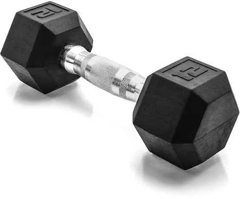 CAP 12lb Rubber Coated Hex Dumbbell, Chrome Grip, Free Weights, Single