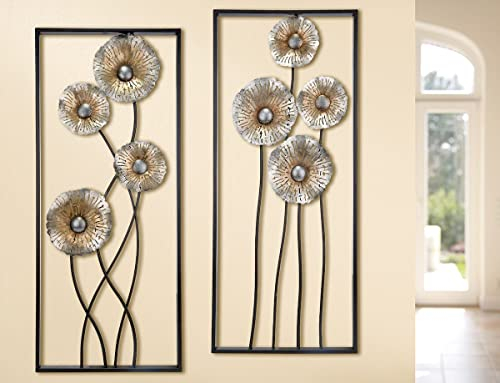 Generisch MF 3D 2-er Set Wanddeko MOXXO Wandschmuck 3D Bild Metalldeko Metall Metallbild Blumen Höhe 90cm Wandbild Wandrelief