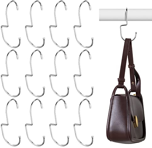 Queekay 12 Ganchos Forma de S Resistentes - Gancho Torcido de Colgar Bolso de Acero Inoxidable para Gabinete - Cocina Metal Colgante Multifuncionales (Plata)