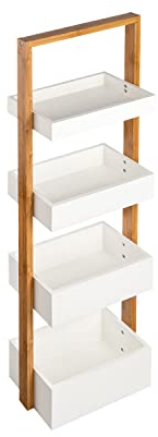 shelfmade Badregal Bambus - Badezimmer Regal weiß - Küche - Standregal, Holzregal - Küchenregal stehend (4 Körbe)
