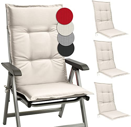 Beautissu 4er Set Hochlehner Auflagen Set Base HL 120x50x6cm Sitzkissen Rückenkissen Stuhlkissen für Gartenstühle Sitzpolster Natur