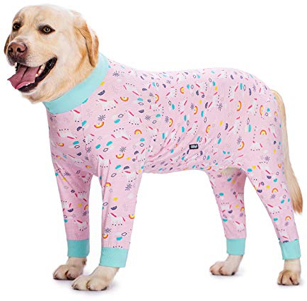 Reha-Anzug für mittelgroße und große Hunde nach Operationen, atmungsaktiver Full Cover-Hunde-Bodysuit, Einteiler, Schlafanzug, Kegel-E-Kragen, Alternative chirurgische Bauchwunden und Hautschutz