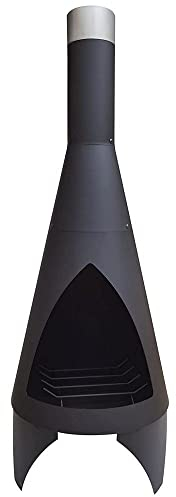 Emberwood Truro Large Contemporary Steel Chiminea with Fire Grater, Poker - Fire Pit Outdoor Garden Patio Heater BBQ, Black, 44 x 44 x 120cm