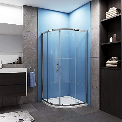 Acezanble 800x800x1900mm Quadrant Shower Enclosure Cubicle with 800x800mm Shower Tray Waste Riser kit