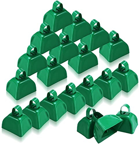 20 Pcs Metal Cowbells Noisemakers for Sporting Events 3 Inch Cow Bells Noise Makers with Handle Hand Percussion Cowbells for Football Games Graduation Party Cheering Team (Green)