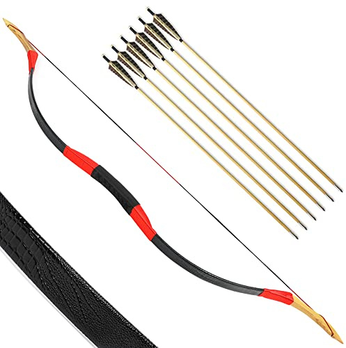 SHARROW Traditioneller Bogen Recurve Bogen und Pfeile Set Langbogen 20-50lbs Handgemacht Holzbogen Reiterbogen Sportbogen Jagdbogen für Erwachsene und Anfänger (20lbs, Typ 8)