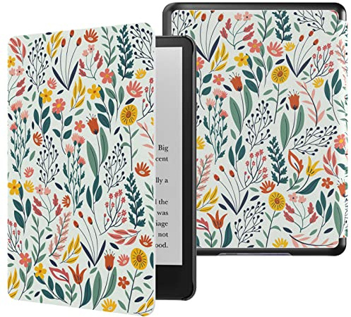 MoKo Hülle Kompatibel mit Kindle Paperwhite 11. Generation 2021, Dünne Leichte Tablet Schutzhülle mit Auto Schlaf/Aufwach PC Rücken für Kindle Paperwhite 6,8 Zoll, Signature Edition, Blume