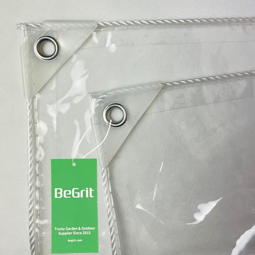 BeGrit 2m x 4m Transparente Plane mit ösen 430gsm wasserdichte PVC Durchsichtige Plane Balkon Regenschutz Ohne Bohren Windschutz Abdeckplane Terrasse für Pavillon Gartenmöbel Hutch Dach Camping