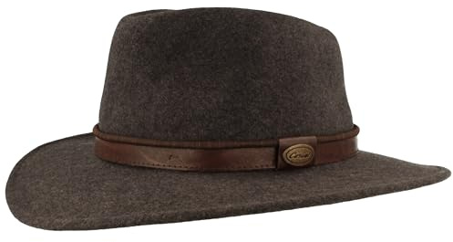 Breiter Rollbarer Outdoor Filz-Hut Trekking-Hut Wollhut 100% Wolle – Wasserabweisend & Faltbar – Kunstleder & Huteinlagen - Herren & Damen, Grau 58