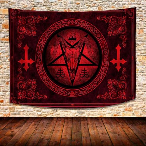 SHRAPHY Goat Head Pentagramm Tapisserie 203,3 x 152,4 cm Gothic Teufel Dämon Satanisches Symbol Mysteriöser Hippie Wandbehang für Wohnzimmer GTXTUH384