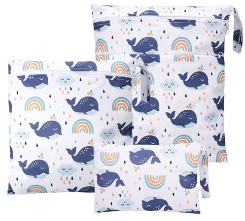 Zocipro 3Pcs Bolsa Pañales Bebe, Bolsas de Pañales Impermeables Reutilizables con Cremallera, Wetbag Lavable Organizador de Tela Ropa para Viajes Playa Piscina Gym