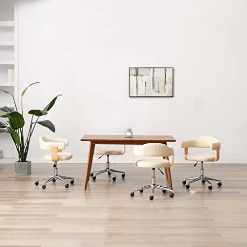 YUHI-HQYD Drehbare Esszimmerstühle 4 STK.,Küchenstühle,Waschtischstühle, Beistellstühle,Loungesessel,Arbeitsstühle,Dekorative Stühle,Moderner Stil,für Wohnzimmer,Schlafzimmer,Küche, Creme Kunstleder
