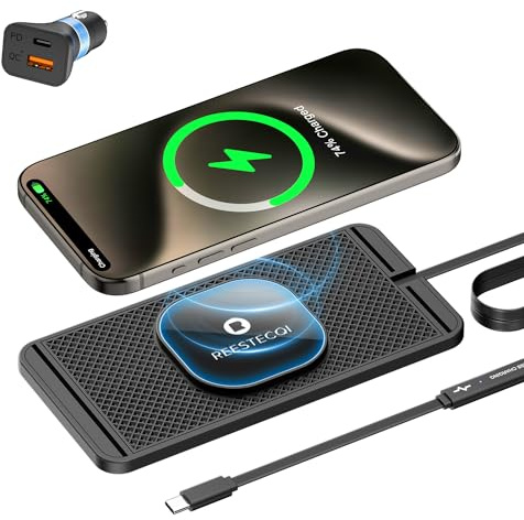 Magnetic Wireless Car Charger Pad, REESTECQI 15W Wireless Charging Pad for Magsafe Charger Wireless Charger for Car Non Slip Type C with 40W Car Charger for iPhone 17/16/15/14/13/12 (1M Cable)