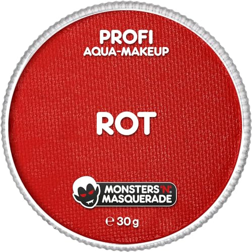 Monsters'n'Masquerade® Maquillage professionnel pour le visage et le corps à base d'eau, rouge, 30 g, motif clown, diable, arlequin, maquillage de théâtre, carnaval, Halloween