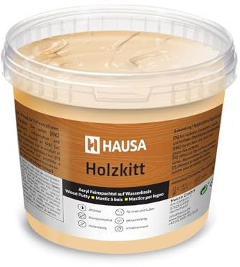 HAUSA Holzkitt 1 kg Eiche Hell Holzspachtelmasse, Kitt für Holz, Holzspachtel/Füllmasse zum Reparieren von Holzschäden gebrauchsfertig ausgezeichnete Füllkraft schnelltrocknend rissbeständig