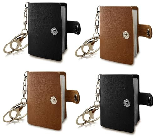 4 PCS Small Photo Album, Leather Photocard Binder Memory Picture Keyrings Photocard Holder Keychain with Split Ring Mini Album for Cards Picture Cards ID Photo