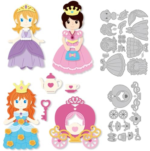 DELORIGIN Stanzformen Mit Cartoon Prinzessin Metall Stanzformen Kartenherstellung Stanzschablone Geburtstag Vorlage Stanzschablonen Neuheiten 2025 Für DIY Prägungen Scrapbooking Basteln Dekor