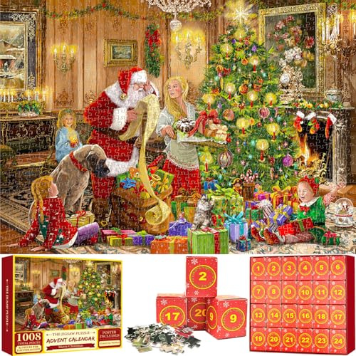Advent Calendar 2024 Adult Advent Calendar Puzzle 1008 Pieces Fireplace Scenes Advent Calendar Advent Calendar for Women Men Boys Girls Christmas Gifts