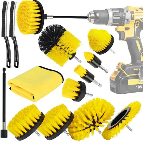 MWZEAUL 13PCS Brosse Nettoyage Perceuse pour Voiture, Jantes, Carrelage, Tapis, Baignoire, Cuisine et Toilettes - avec 2 Brosses Joint Carrelage et Visseuse Électrique