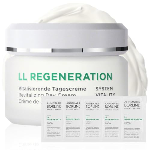 ANNEMARIE BÖRLIND LL REGENERATION Vitalisierende Tagescreme 50ml + Sachets | Straffende Gesichtscreme, Pflegeroutine Sachets, Unterstützt Zellerneuerung & Regeneration, Mit LL Biokomplex, Trockene Haut