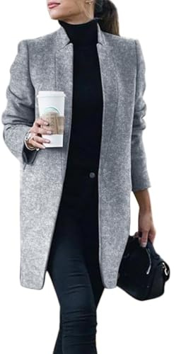 IDEALSANXUN Womens Wool Coat Long Blazer Jackets Fall Winter Peacoat with Pockets, Heather Grey, Medium