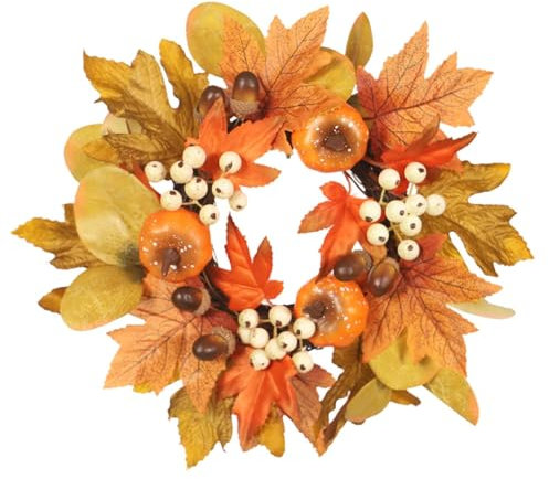 Wesaloes Herbstdeko Outdoor Groß Herbstkranz Tisch Herbstkranz Türkranz Herbstkranz Deko Halloween für Haustür Wand Handgemachter Herbstkranz für Bauernhaus (Orange, 30x30cm)