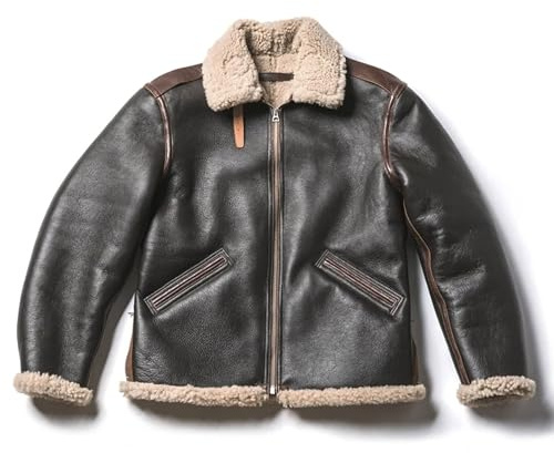 Chaqueta de piel auténtica para hombre B6 Pilot Bomber B6 Bomber Aviator, Marrón - Piel auténtica, L