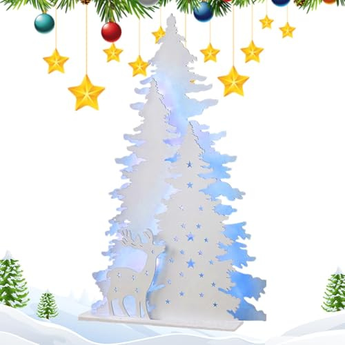 Miniature wooden Christmas tree, Christmas tree table centerpieces | Holiday Decor Wood Illuminated Christmas Tree Statue | Lighted up small wooden Christmas tree figurine for cabinet, desktop