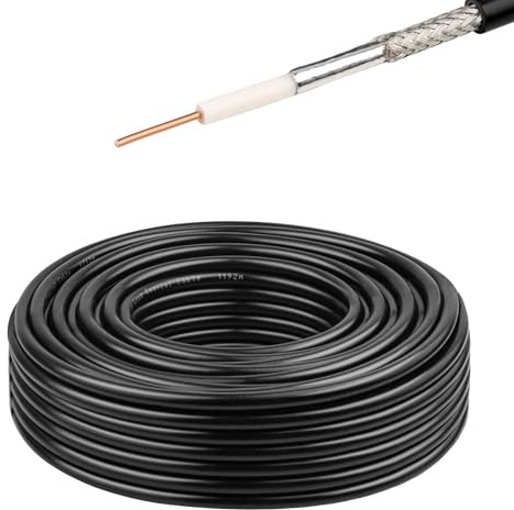 RG58 Coaxial Cable - 50 Ohm Shielded Cable for RF Communication, Ham Radio, and Antenna Applications 50FT