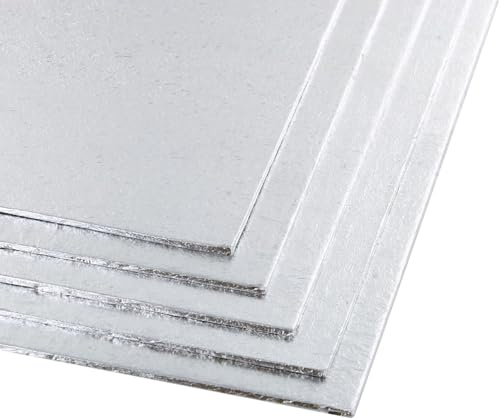 3mm Double Thick Quality, Silver Square Cake Board with Smooth Turned Edge Decoration | Strong Hardboards | For Celebration, Birthday Cakes, Cake Tiers, Cupcakes Etc. (2, 12 Inch)