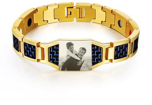 Kiddo Sky Individuelle Armbänder mit Bild, Personalisierte Herrenarmbänder mit Fotos, Bildarmband mit Personalisiertem Foto, Gedenkgeschenke für Papa, Ehemann, Männer zum Vatertag mit Größenversteller