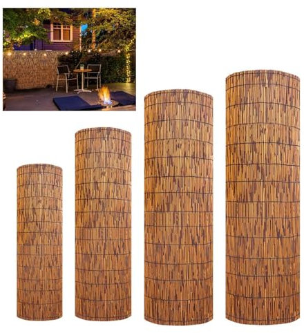 50-170 High Outdoor Privacy Fence with Ties Hand Woven Natural Bamboo Screen Roll Sun Protection Retro Bamboo Fence Rolls Occludes Objects Block the Line of Sight Easy to Install for Balcony Pool Yard