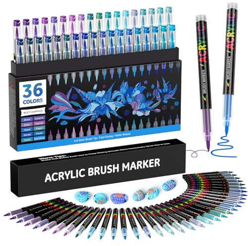 Sonlaryin 36 Blau Acrylstifte für Steine Wasserfest, Acrylic Marker | Pinselspitze mit 1-5MM Permanent Acrylstifte für Holz, Leinwand, Glas, Metall, Papier, Stoff, Keramik, Ostereier, Deko - Blau