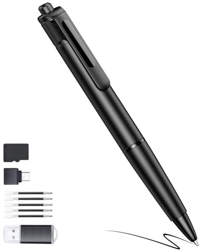 TMKLOE Cámara de seguridad pequeña de 2.7K, bolígrafo portátil de 64 GB (negro brillante)