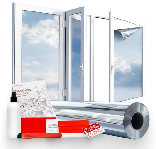 Solar Systems - Pellicola Specchiante per Finestre - Pellicola Adesiva Trasparente per Interni e Opaca per Esterni - Applicazione Interna, Protezione dai Raggi UV, Kit di Installazione - 152x100cm