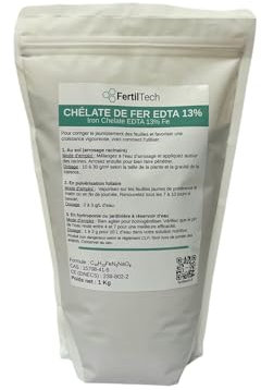 FertilTech Eisenschelat EDTA 13 % 1 kg – Gegen Chlorose bei Pflanzen – Eisenmangel-Korrektor – Hochlöslich