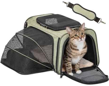 Petsfit - Trasportino Espandibile per Animali Domestici Approvato dalle Compagnie Aeree, Trasportino Portatile Morbido per Gatti e Cani, con Tappetino di Peluche Rimovibile, Chiusure di Sicurezza a