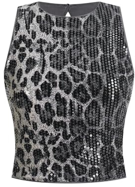Floerns Women's Y2k Cheetah Tank Tops Sleeveless Shiny Sequin Date Night Party Camisole Grey Small