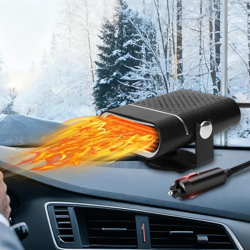 200W Chauffage Ventilateur Voiture 12V, 2 en 1 Chauffage Rapide et Ventilation, Désembueur et Dégivrageur Portable avec Prise Allume-Cigare pour Pare-brise, Idéal pour Voiture,SUV,Camion,Camping-Car