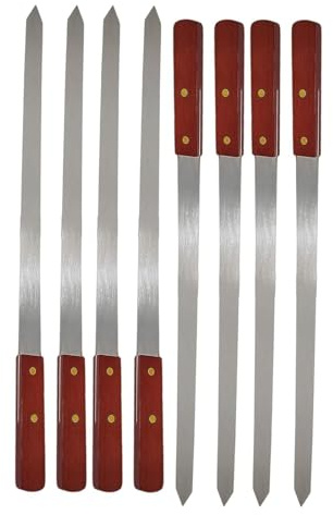 Neel Sanjh Stainless Steel BBQ Skewers Set with Wooden Handle, Reusable & Durable, Flat Metal Kabob Sticks for Grilling Meat & Vegetables, Outdoor & Indoor Use, (8PCS)
